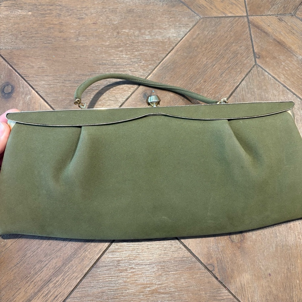 Andé Vintage Handbag Women’s Small Olive Green Evening Clutch Purse Formal - Picture 2 of 10